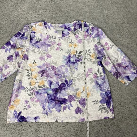 Alfred Dunner Top Womens Size P XL Floral Soft Texture 3/4 Sleeve Round Neck - Picture 10 of 12
